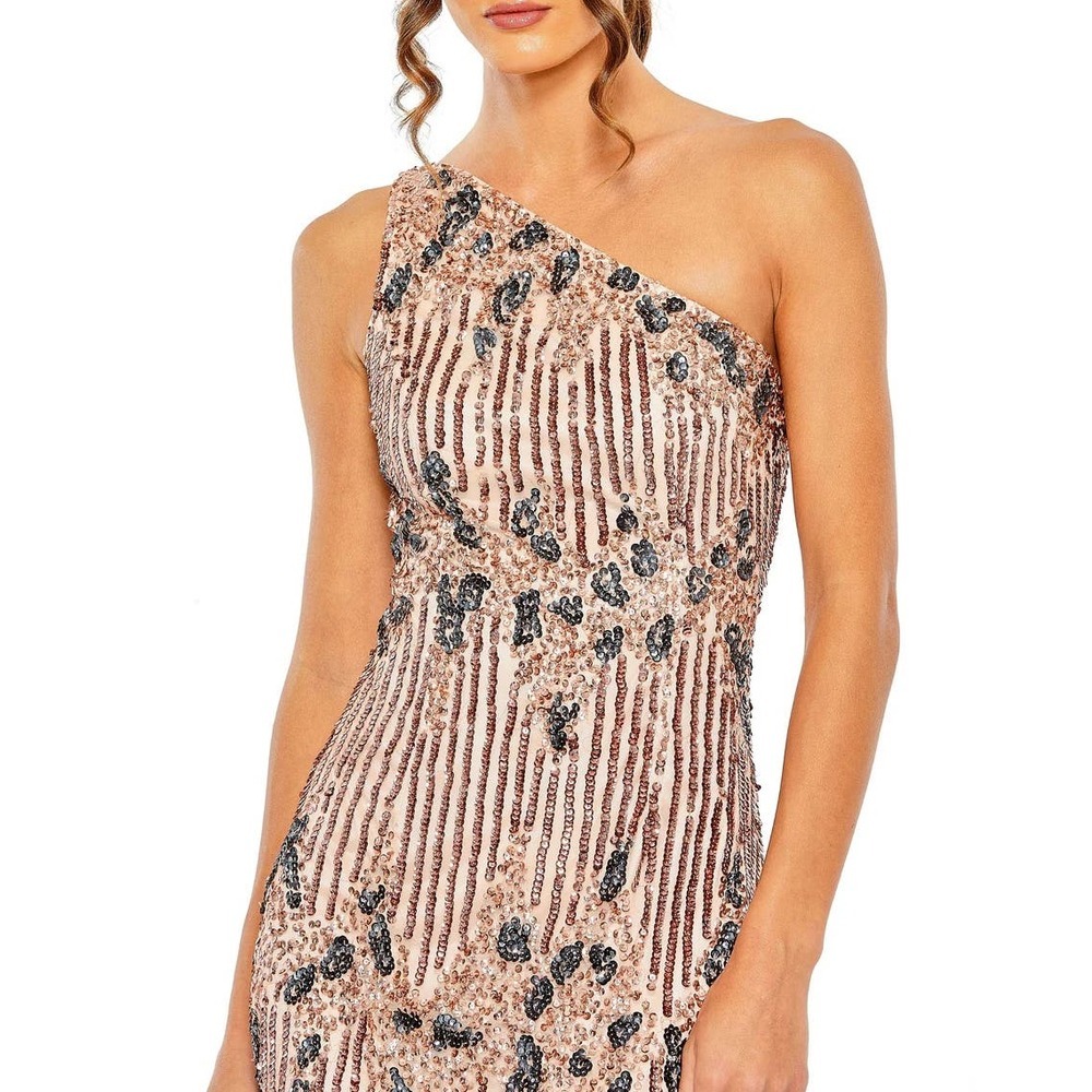 NWT Mac Duggal #5976 Blush Pink One Shoulder Embellished Fishtail Gown Size 4